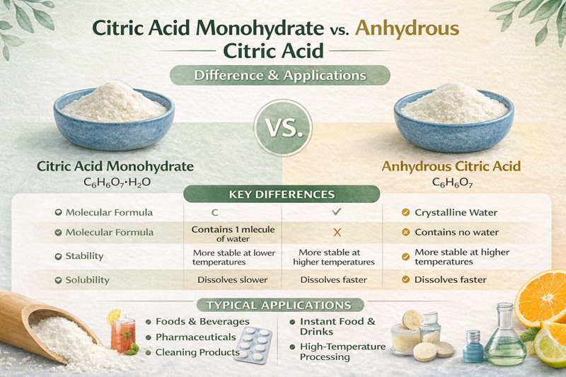 Comparison between monohydrate and anhydrous citric acid Сравнение моногидрата и безводной лимонной кислоты